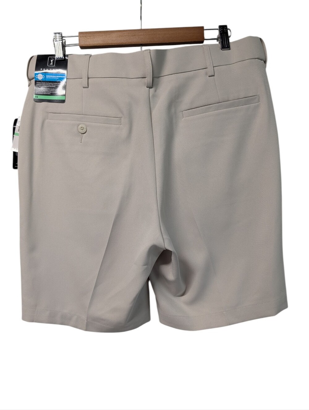 PGA Tour Beige Golf Shorts Mens Sz 34 Expandable Waistband Moisture Wicking NWT - Picture 2 of 5